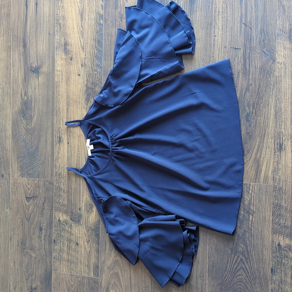 Navy Ruffle Cold Shoulder Party Top - Picture 12 of 12
